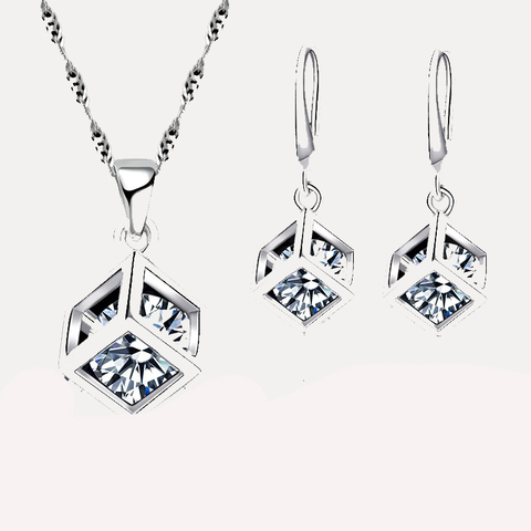 Ensemble de bijoux en argent Sterling 925 pour femmes, tendance, ensemble de bijoux, pendentif carré, boucles d'oreilles, Promotion en gros ► Photo 1/5