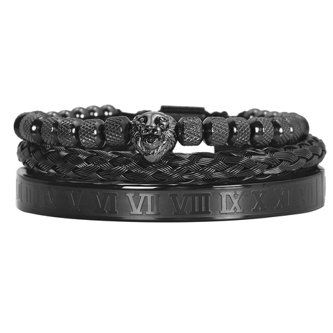 3 bracelets fait à la main pour hommes, tête de Lion, chiffres romains, corde de chanvre, boucle ouverte en acier inoxydable, bijoux Hip Hop, cadeau ► Photo 1/6