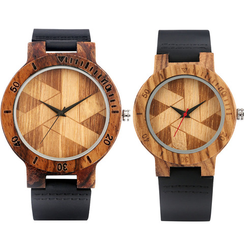 Montres Couple en bois, Design moulin à vent Chic, amoureux du cuir véritable noir, montre-bracelet à Quartz en bois, nouvelle collection 2022 ► Photo 1/1