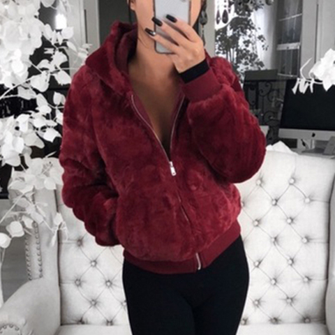 2022 nouvelle fausse fourrure femmes manteau avec capuche taille haute mode mince noir rouge rose fausse fourrure veste Faux lapin fourrure manteaux ► Photo 1/6