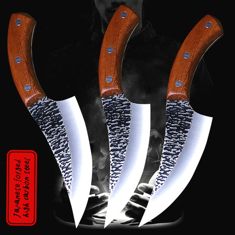 DEHONG – couteau de cuisine à tranche forgé à la main, couteau d'extérieur en acier à haute teneur en carbone, couteau de boucher + étui en cuir, 24.5cm, chef Tang ► Photo 1/5