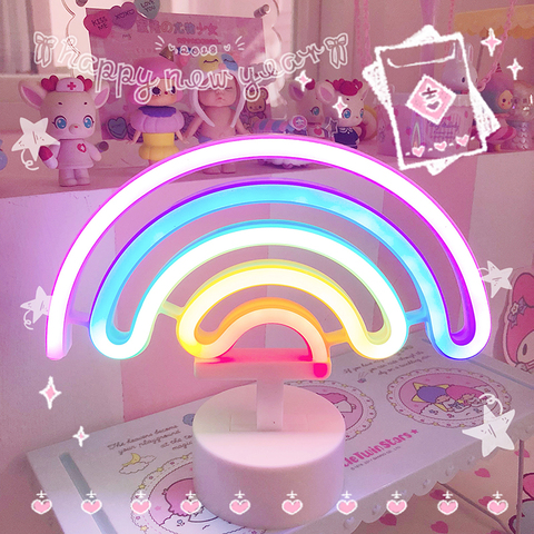 Lampe de nuit à Led licorne arc-en-ciel, néon, lumière chaude en 3d, luminaire décoratif pour chambre de fille, Table et bureau en acrylique, cadeau idéal ► Photo 1/6