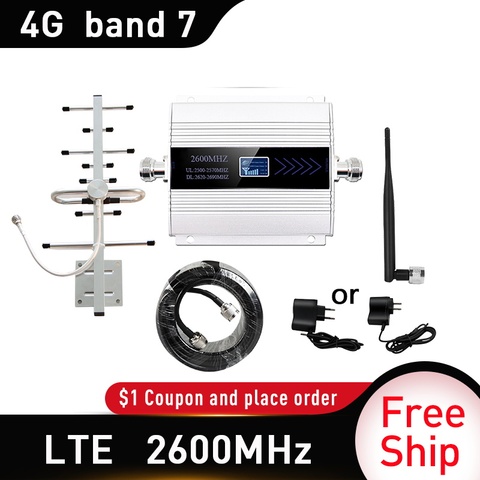 Amplificateur de téléphone mobile 4G LTE DCS 2600mhz 2600 répéteur de Signal Gain 65dB 4G amplificateur cellulaire réseau 5dbi fouet antenne intérieure ► Photo 1/6