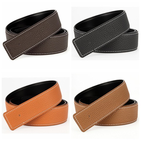 Ceinture en cuir véritable pour hommes, 3.1cm, sans boucle, bonne qualité, pour jeans, Litchi grain ► Photo 1/6