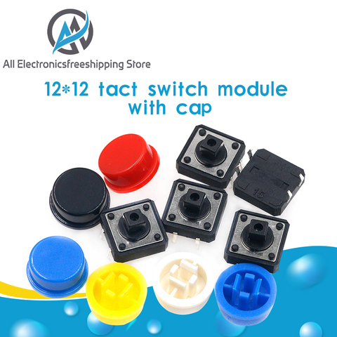 25 pièces Tactile bouton poussoir momentané 12*12*7.3MM Micro bouton de commutation + 25 pièces Tact Cap(5 couleurs) pour Arduino Switch ► Photo 1/6