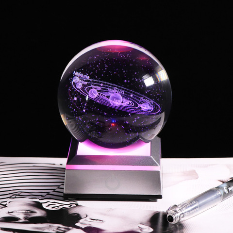 Boule de système solaire en cristal K9 3D, nouveau Style, 8 cm, sphère à motif galaxie, Base lumineuse LED pour la décoration de la maison ► Photo 1/6