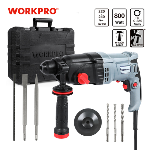 WORKPRO 800W marteau rotatif filaire perceuse vibrateur béton multifonction électrique marteau perforateur Pick pour la maison avec foret SDS ► Photo 1/6