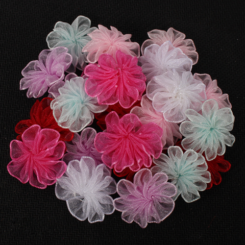 Lucia-24 pièces, nœud en Organza, rose, fleur pour filles, couvre-chef, matériel de couture, bricolage, accessoires de couture, B0905 ► Photo 1/6