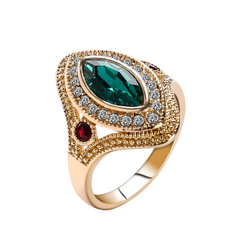 Bohème ovale bagues de fiançailles pour femmes bijoux bague en or femme Vintage vert cristal anneau bagues de déclaration femmes dames cadeaux ► Photo 1/5