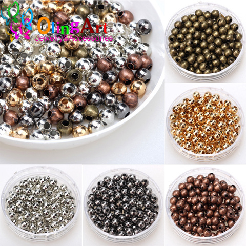 200 pièces 4mm KC or/argent plaqué/Bronze perles en métal lisse boule entretoise perles collier à faire soi-même/bracelet/boucles d'oreilles pour la fabrication de bijoux ► Photo 1/6