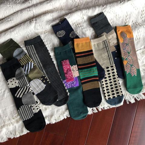 Unisexe confortable chaud automne hiver femmes chaussettes coton peigné Harajuku japonais coloré drôle chaussettes rétro dessin animé géométrie marée Sox ► Photo 1/5