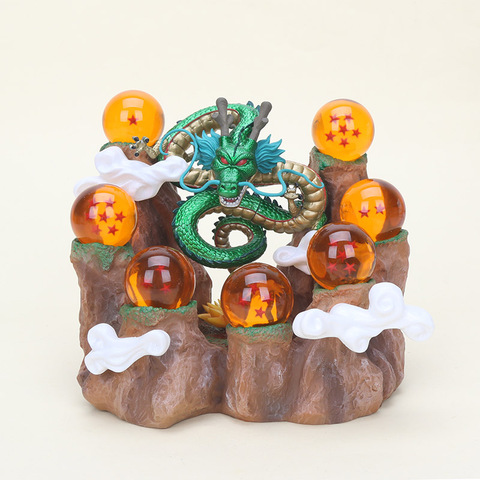 Shenron Shenlong – figurine en PVC, figurine de dessin animé japonais, vert métallique or, base de montagne, décoration de scène en boule de résine ► Photo 1/6