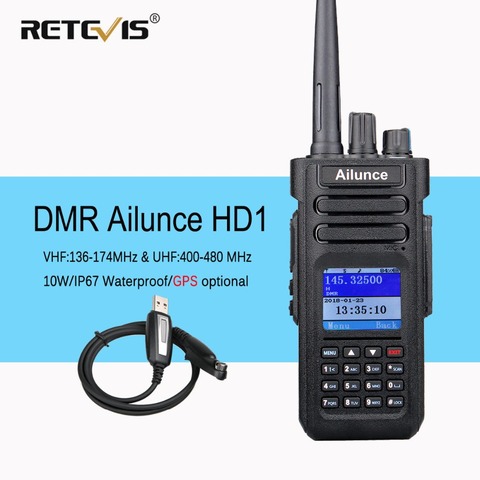 Retevis Ailunce – walkie-talkie numérique HD1, Radio DMR double bande DCDM TDMA UHF VHF, émetteur-récepteur de Station de Radio avec câble de programme ► Photo 1/6