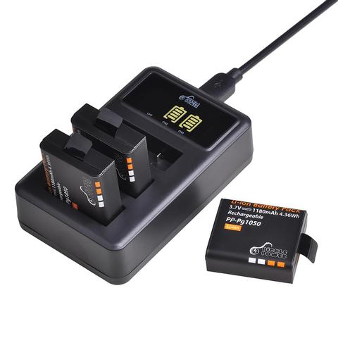 3 Pièces PG1050 Batterie D'action Caméra + 3 Ports CHARGEUR LED Pour SJCAM SJ4000 SJ5000X EKEN H9 H9R H8R H8 ► Photo 1/6