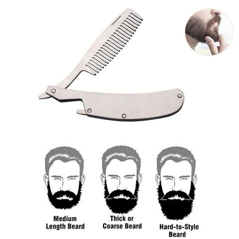 Peigne pliant pour hommes, peigne de coiffure pour barbe et moustache, de poche pour le toilettage quotidien, à utiliser à sec ou avec des baumes et des huiles ► Photo 1/6