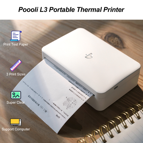 Imprimante thermique Portable, 300dpi, 57.5mm/79.5mm/110mm, largeur de papier, Poooli L3 BT, imprimante Photo sans fil, Mode niveaux de gris, étiquette autocollante ► Photo 1/6