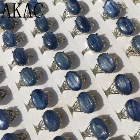 Bague en cuivre blanc ajustable AKAC, kyanite naturelle, 3 pièces/ensemble approx8-9 x 10-13mm, pour femmes et hommes, vente en gros, envoi aléatoire ► Photo 1/5