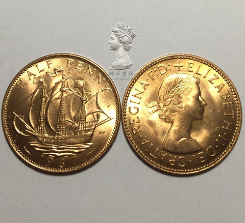 Pièce de monnaie Euro originale Unc 1967 1/2 Pence pour voile ► Photo 1/3