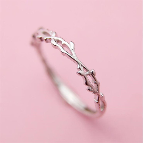 Nouveau Simple brindille épine feuille 925 en argent Sterling plaqué branche populaire exquise femmes ouverture anneaux SR605 ► Photo 1/5