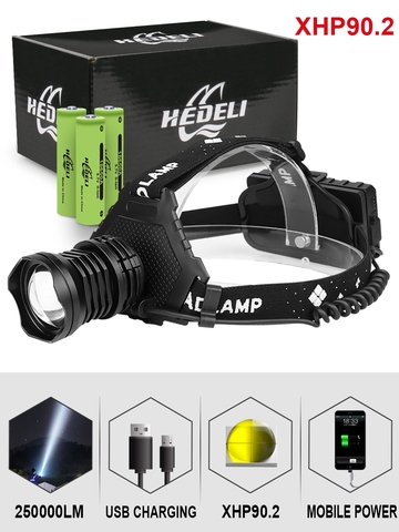 300000 lm xhp90.2 phare LED xhp90 haute puissance lampe frontale torche usb 18650 rechargeable xhp70 lampe frontale xhp50.2 zoom phare ► Photo 1/6