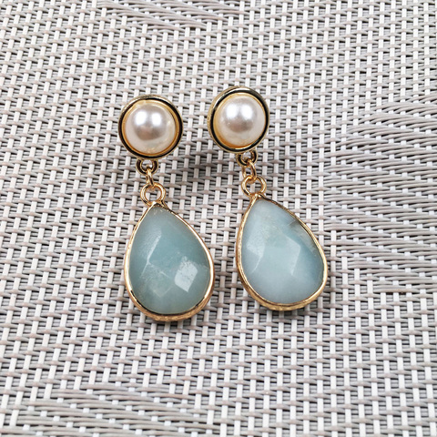 Boucles d'oreilles en pierre naturelle pour femmes, améthystes, bijoux fins faits à la main, forme de goutte d'eau, Amazonite à facettes ► Photo 1/6