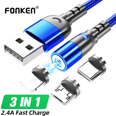 FONKEN Micro USB câble magnétique câble de téléphone portable aimant chargeur câble USB Type C câble magnétique cordon de charge pour Iphone 11 8 ► Photo 1/6