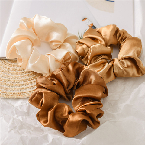 Femmes soie Scrunchie élastique à la main multicolore bandeau élastique pour queue de cheval bandeau cheveux accessoires 1PC Satin soie couleur unie ► Photo 1/6