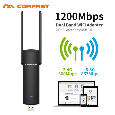 COMFAST usb wifi adaptateur 1200 mbps double bande wi-fi dongle ordinateur AC carte réseau USB 3.0 antenne 802.11ac/b/g/n 2.4 Ghz + 5.8 Ghz ► Photo 1/6