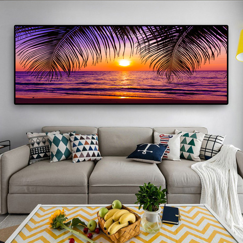 Affiche et imprimés sur toile avec motif panoramique pour décoration de maison, coucher de soleil pour la plage ► Photo 1/6