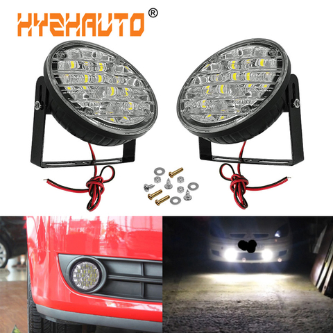 HYZHAUTO-éclairage de jour, 2 pièces, 90MM LED ronde, 18 LED, lampe antibrouillard avant pour voiture, ampoules blanches, 12V ► Photo 1/6