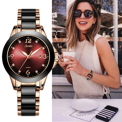 SUNKTA – montre étanche pour femmes, marque de luxe, avec bracelet en céramique et métal ► Photo 1/6