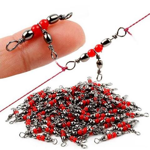 10/20/50pcs pêche Snap pivotant 3 voies baril anneau pivotant crochet de pêche leurre ligne connecteur avec perles accessoire de pêche ► Photo 1/6