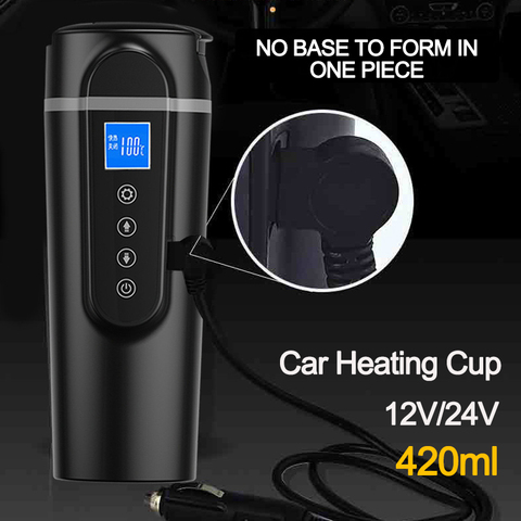 Tasse chauffante Portable en acier inoxydable pour voiture, 420ml, 12V/24V, avec écran LCD, pour eau et café, lait, thé ► Photo 1/6