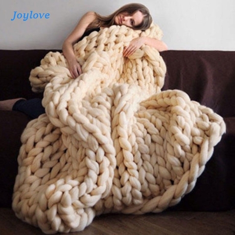 Joylove mode main épaisse couverture tricotée fil épais laine-comme Polyester volumineux couvertures tricotées hiver doux chaud livraison directe ► Photo 1/6