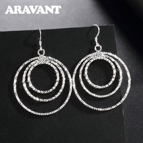 Boucles d'oreilles en argent 925 pour femmes | Boucle brillante à trois cercles, bijoux en argent cadeau ► Photo 1/6