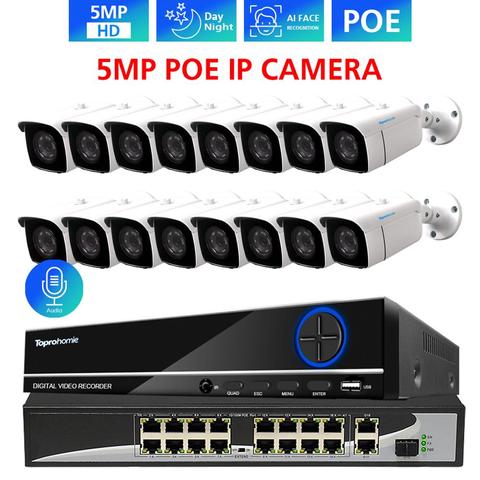 Topromie – caméra de Surveillance extérieure POE IP POE, H.265 + 4K, 16CH, 5mp, Kit NVR 48V, 5mp, enregistrement Audio, 4 to ► Photo 1/6