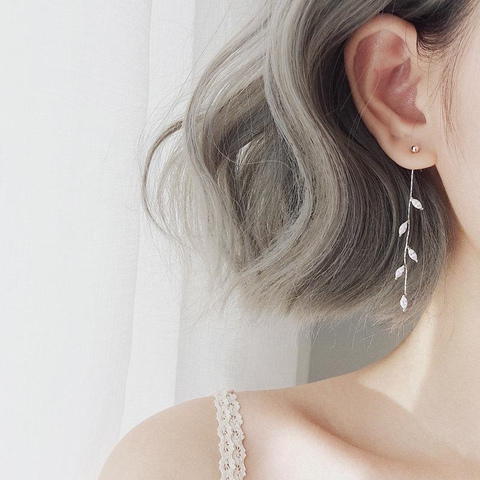 Boucles d'oreilles longues avec pompon, feuille de cristal plaqué argent, gouttes, bijoux, mariage, cadeau, 2022 ► Photo 1/5