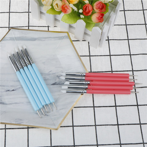 5 pièces 2 voies poterie argile boule Styluses outils polymère argile Sculpture outil Nail Art outils Silicone couleur Shapers outil de pointillage ► Photo 1/6