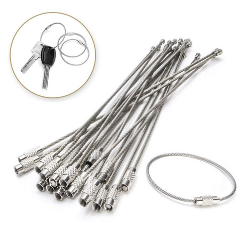 EDC porte-clé cordon d'étiquette, fil en acier inoxydable, boucle de câble, vis de verrouillage Gadget anneau porte-clé, outil de suspension de Camp 1.5/15cm 10 pièces ► Photo 1/5