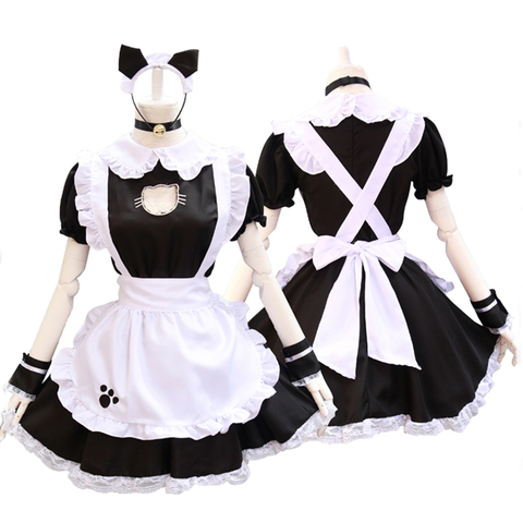 Robe Lolita noire, tenue de demoiselle d'honneur, Costume Cosplay de chat mignon pour femmes, tablier, Costume d'halloween ► Photo 1/6