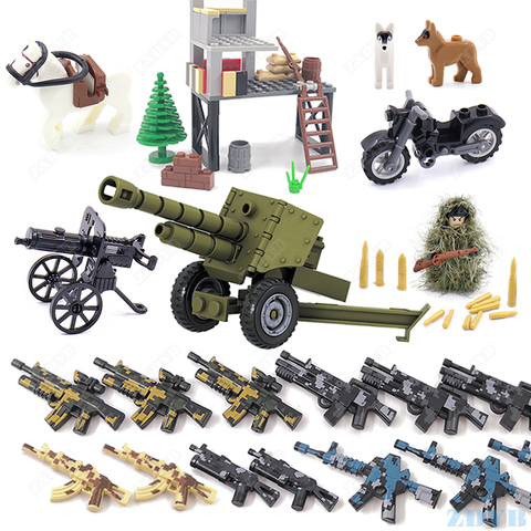 Pistolet militaire à monter soi-même, accessoires MOC WW2, Mini soldat, figurine de Base, modèle Playmobil, bloc de construction, brique, jouet pour enfants ► Photo 1/6