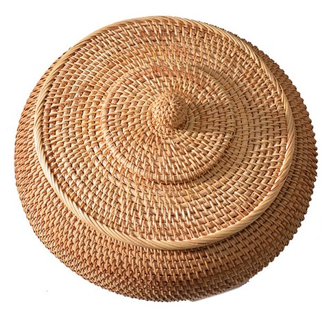 Boîtes en rotin avec couvercle tissé à la main multi-usages plateau en osier Durable rotin Fiber ronde 11 pouces Table stockage panier à pain ► Photo 1/6