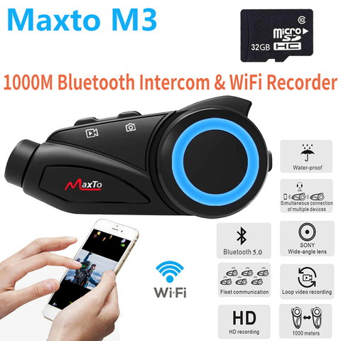 Maxto-oreillette Bluetooth pour Moto, appareil de communication M3 pour casque, connexion WIFI, pour groupe de 6 motocyclistes, Intercom avec objectif Sony, caméra de tableau de bord HD 1080P ► Photo 1/6