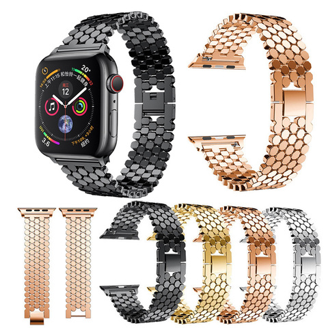 Bracelet en acier inoxydable pour Apple Watch 1 2 3 4 5 6 SE, motif écailles de poisson, Bracelet en nid d'abeille iWatch 42mm 38mm 40mm 44mm ► Photo 1/6