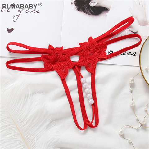 String Sexy ajouré à Double sangle pour femmes, sous-vêtements de Massage avec perles, couleur unie, taille basse, culotte de tentation ► Photo 1/6