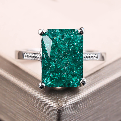 Bague brillante Vintage avec pierres vertes carrées, couleur argent, bijoux de vacances d'anniversaire pour femmes F5N475 ► Photo 1/6