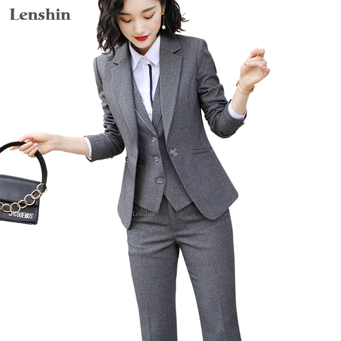 Lenshin femmes qualité costume ensemble bureau dames vêtements de travail femmes OL pantalon costumes formel femme Blazer veste gilet pantalon 3 pièces ► Photo 1/6