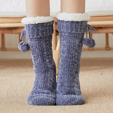 Pantoufles d'intérieur souples antidérapantes pour femmes, chaussons chauds en peluche, confortables, avec chaussettes en fourrure, 2022 ► Photo 1/6