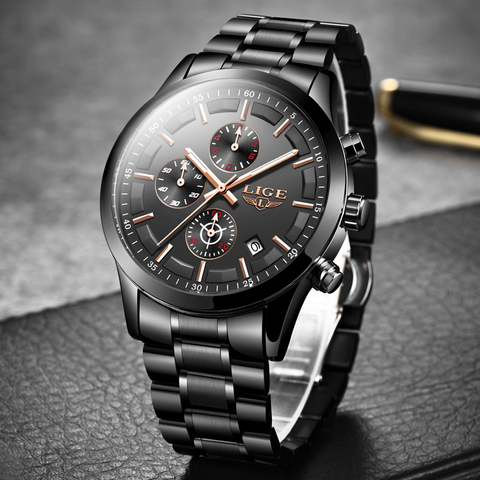 LIGE montre hommes haut marque de luxe chronographe Sport montre Quartz horloge acier inoxydable étanche hommes montres Relogio Masculino ► Photo 1/6