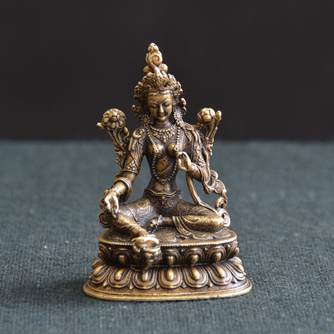 Aprox 5.5CM hauteur vert Tara petites Statues de cuivre Statues tantriques Statue de bouddha bouddhisme Figurine bouddhiste bureau ► Photo 1/6